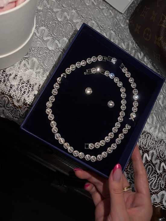 Swarovski Jewelry - Swarovski Silver Clear Crystal Tennis Necklace and Stud Earrings Set